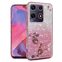 Kainevy Capa para Infinix Note 30 Pro com glitter para mulheres meninas rosa floral transparente protetor à prova de choque Infinix Note 30 Pro capa de telefone luxuosa diamante brilhante linda capa