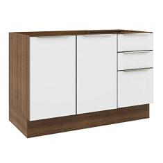 Balcão Gabinete de Pia Madesa Lux 120 cm 2 Portas 3 Gavetas (sem Tampo) - Rustic/branco Veludo
