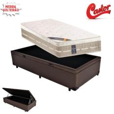 Cama Box Baú Solteiro King Sintético + Colchão Castor Premium com Euro