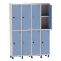 Armário Guarda Volume Locker Roupeiro 4 Vãos 08 Portas Com Prateleira 