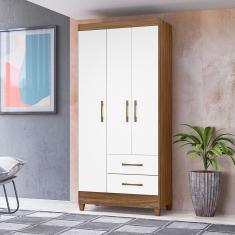 Guarda Roupa Solteiro 3 Portas 2 Gavetas Lima - Naturale / Branco Naturale / Branco