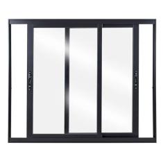 Janela De Aluminio De Correr 100x100cm 2 Folhas Com Vidro Liso Preto