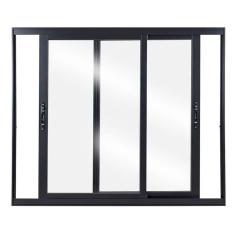 Janela De Aluminio De Correr 100x100cm 2 Folhas Com Vidro Liso Preto