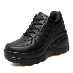 XBLDU Tênis esportivo de caminhada com plataforma grossa e cadarço ortopédico com suporte de arco, Preto, 38