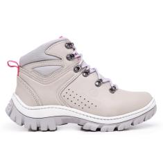 Tênis Coturno Feminino Adventure em Couro Palmilha Gel Solado Antiderrapante Bota C.A - Cinza - 40-Feminino