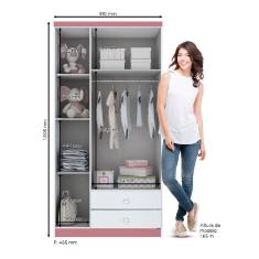 Guarda Roupa Infantil Henn 3 Portas Bala de Menta Branco ou Branco-Rosa I110-66