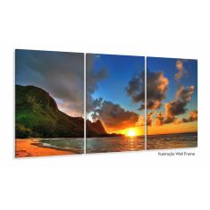 Quadros Decorativos Praia Por Do Sol Hd 120x60 3 peças em Te
