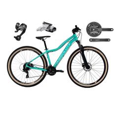 Bicicleta Aro 29 Absolute Hera Feminina Câmbios Shimano Altus 27v Freios Hidráulicos Garfo com Trava no Guidão Pneu com Faixa Bege - Verde
