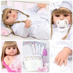 Boneca Reborn Realista Loira Corpo 100% Vinil Com 13 Itens