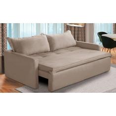 Sofá Sem Caixa Retrátil e Reclinável 1,85m com Molas Kiara Suede Cappuccino Adonai Estofados