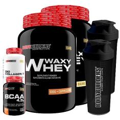 Kit 2x Whey Protein Waxy Whey 900g + Bio Colagen II 200g + BCAA 100g + 2x Coqueteleira - Bodybuilders (Baunilha e Cappuccino)