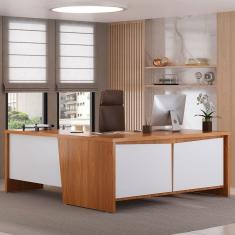 Mesa Tamburato Chefia 2 Portas 3 Gavetas Freijó/Branco - Artany Móveis