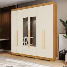 Guarda-Roupa Casal 6 Portas com Espelho Willow Espresso Móveis Cinamomo/Off White
