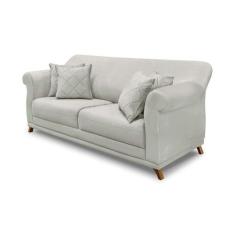 Sofá 3 Lugares Abruzzo Veludo Prata 220 cm - Spezzia Decor