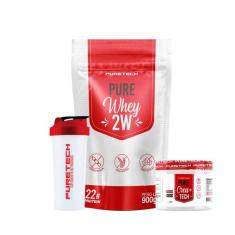 Kit 2x Whey Pure 2W 900g + 2x Pure Crea+Tech 96g + Coqueteleira 700ml 
