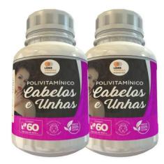 Polivitamínico Cabelos E Unhas 500Mg 60 Cáps Kit Com 2 Potes - Lider V