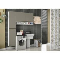 Armário de Lavanderia 2 Peças Pérola Luciane Móveis - Kit, Branco Pola