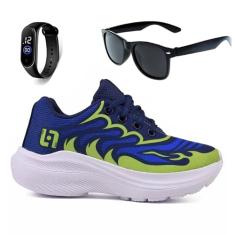 Tenis Infantil De Amarrar Meninos Leve Desenhos LIGHT + Relogio