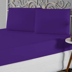 Jogo De Lençol Queen Malha 100% Algodão 3 Peças Cor Roxo