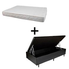 Cama Box Baú Solteiro 88 Tecido Sintético Preto Com Colchão Solteiro Roma Espuma D45 Bege 55x88x188