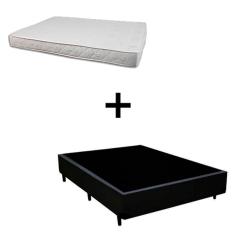 Cama Box Viúva 128 Tecido Sintético Preto Com Colchão Roma Espuma D45 Bege 54x128x188