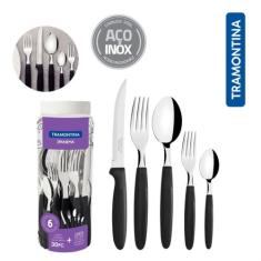 Faqueiro Jogo Talheres Ipanema Aço Inox 30 Peças Preto Tramontina, Pre