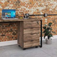 Conjunto Home Office 2 Peças Com 1 Escrivaninha E 1 Gaveteiro 4 Gavetas Kuadra Compace Carvalho Dark