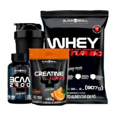Combo Whey Protein Turbo + Bcaa + Creatina- Black Skull (Baunilha)