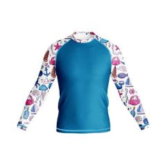 Camisa Longa Estampada Infantil Moda Praia Uv 50 Azul - Everest Sport,