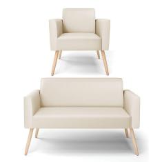 Sofá Namoradeira Com Poltrona Pés Palito Natural Marisa Corino Bege D03 - D'rossi