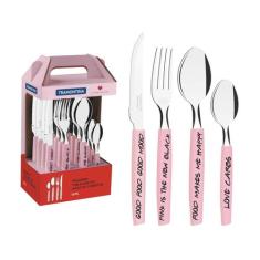 Faqueiro Tramontina My Lovely Kitchen 16 Peças Rosa Em Aço Inox, Rosa,