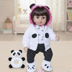 Boneca Reborn Panda De Silicone Com Pelúcia Marca New Happy