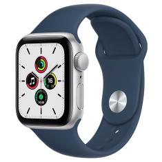Apple Watch SE GPS, 44mm Caixa Prateada de Alumínio Pulseira Esportiva Azul-abissal