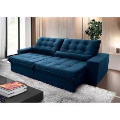 Sofá Retrátil Reclinável Zurique 2,50m Suede Velut Azul Marinho c/ Molas no Assento - King House