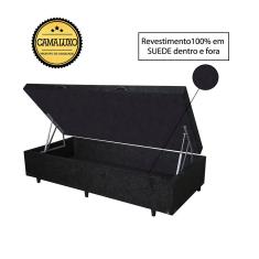 Cama Box Baú Luxo Blindado Solteirão NK Camas Suede Preto 49x96x203