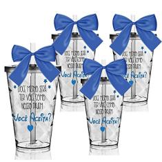 4 Copos Convite Twister Personalizados para Pajem - Você Aceita