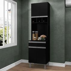 Paneleiro Duplo 4 Portas e 1 Gaveta com Nicho Garrafeiro Andréia Cor Preto - AJL Móveis