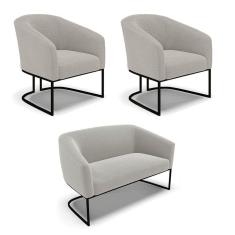 Sofá Namoradeira E 2 Poltronas Industrial Pto Stella Bouclê Cinza D03 - D`rossi