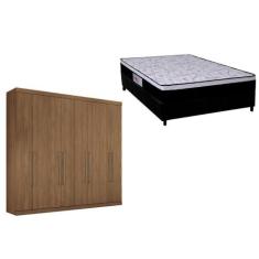 Cama Box Casal + Colchão Foggia Sogni + Guarda Roupa Master Vip 8.4 At