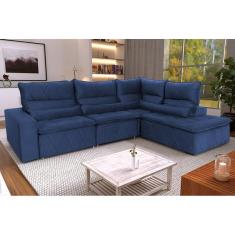 Sofá De Canto Amsterdam Azul Molas Retrátil Reclinável - King House