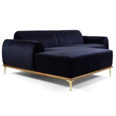 Sofá 300cm 5 Lugares Com Chaise Esquerdo Pés Gold Molino C-287 Veludo Marinho - Domi