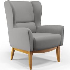 Poltrona Fixa Base De Madeira D02 Linho Cinza Escuro C-416