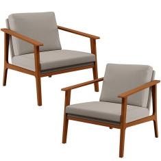 Kit 02 Poltronas Para Sala De Estar Petra B04 Linho Bege