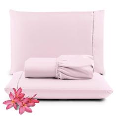 Jogo De Lençol Primor King 3 Peças Percal 400 Fios Ponto Palito - Rosa