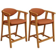 Kit 02 Banquetas Baixa Cozinha Bancada Cecília L02 Tecido Terracota