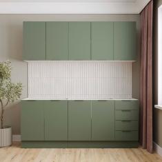 Cozinha Modulada 4 Peças Sem Tampo Com Rodapé 2 Aéreos E 2 Balcões Ipanema Cabecasa Madeiramadeira Verde Folha