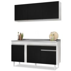 Armário Aéreo Argélia E Balcão Gabinete Com Pia Inox 150cm Dakota Branco-preto - Lumil
