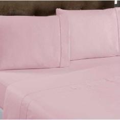 Jogo de Lençol Casal Padrão 3 Peças Rosa 100% Algodão Percal 200 Fios 