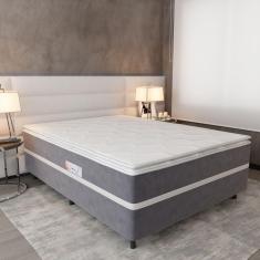Cama Box Casal Conjugada (138x188) D28 Cinza-branco New Breare Topázio Colchões