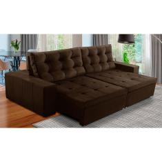 Sofá Retrátil e Reclinável 4 Lugares com Molas 2,70m Duda Suede Marrom Adonai Estofados